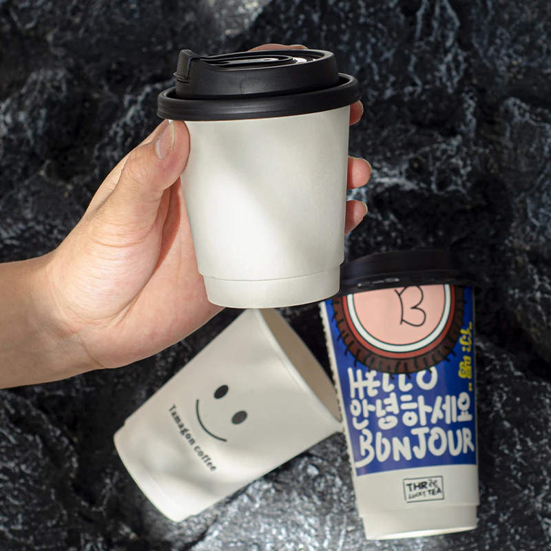 Hot Coffee Cup Thickened Thermal Insulation Milk Tea Cup Double Wall Hollow Paper Cup Thermal Insulation Commercial Custom logo