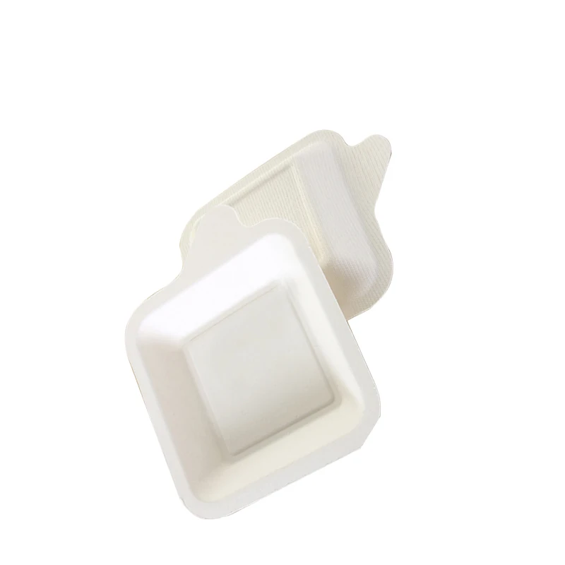 Disposable Bagasse Pulp Cake Stand Size Dessert Square Plate Degradable Knife Fork Spoon Tableware Set