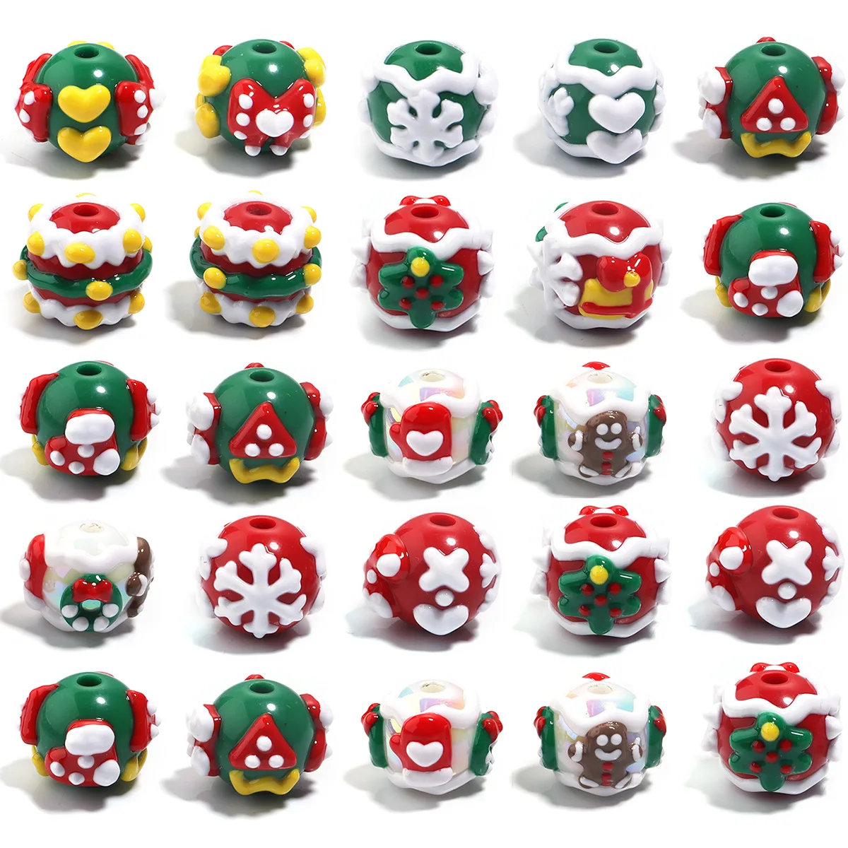 15mm acrylic christmas beads hand painted snowflake christmas tree beads diy bracelet necklace mobile phone chain beads
