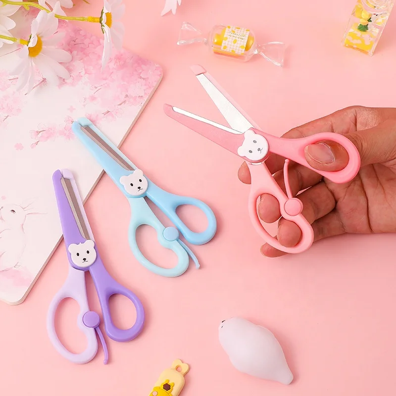 School stationery cute bear plastic kids safety scissors for paper cutting