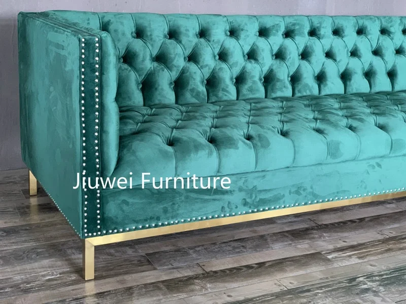 Jiuwei Furniture Popular Design Modern Living Room Green Button Style Lounge Seating Velvet Fabric Sofa for Wedding