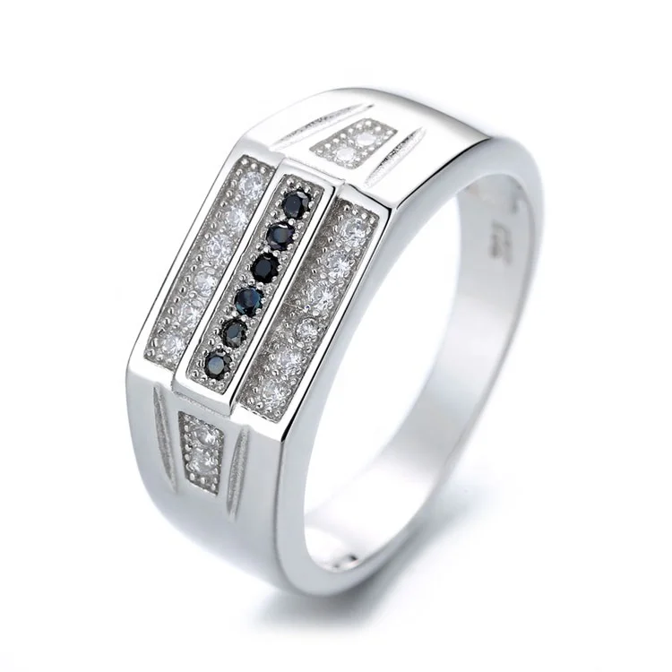 Yaeno Hollow Wide Band Sterling Silver 925 Rings for Men Finger Jewelry with CZ Stones