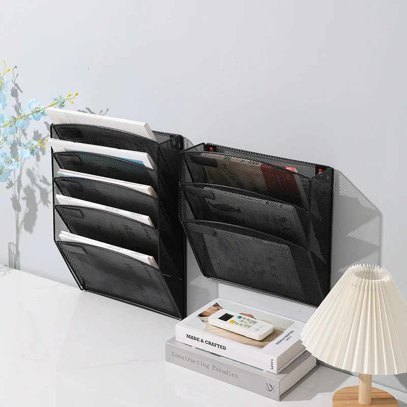 Mutil-function Hanging Wall Mount Mounted Office School Metal Mesh Magazine File Organizer