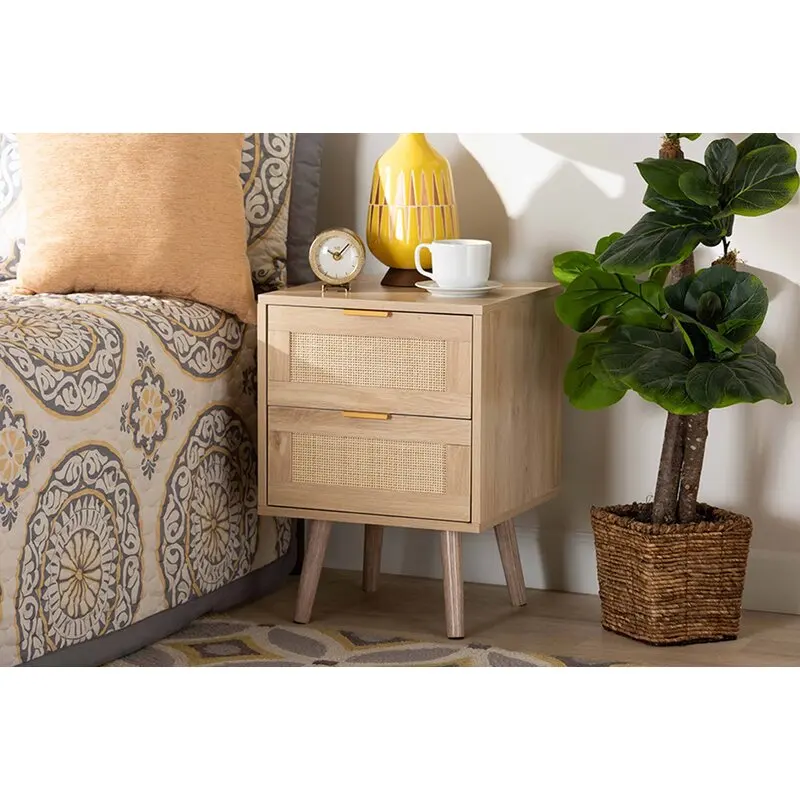 Производитель современной 2 ящиками тумбочке MDF деревянная спальная мебель из ротанга прикроватный столик