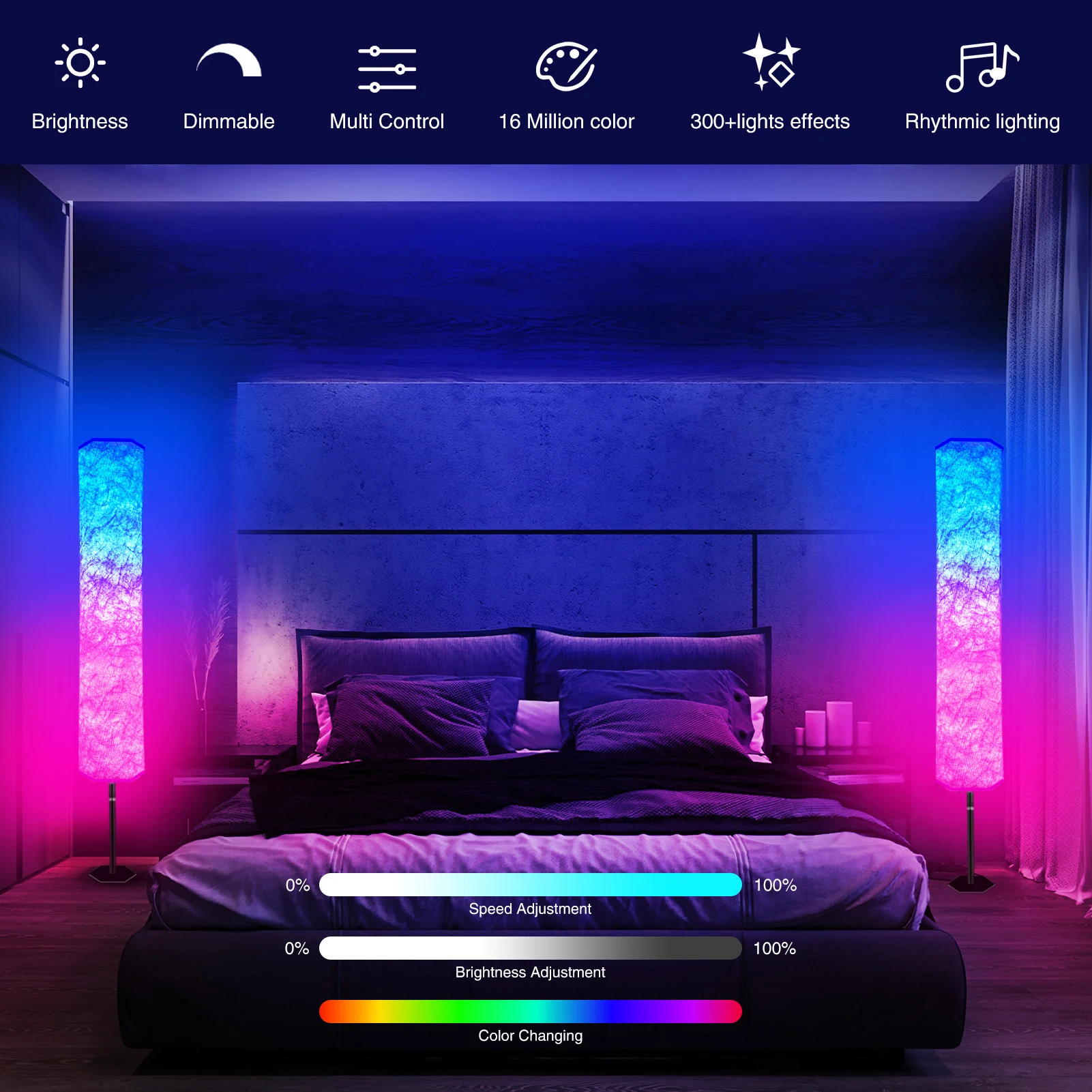 USA free shipping Alexa RGB dimmable Tuya modern fabric living room lamp party atmosphere smart home lights LED floor lamp