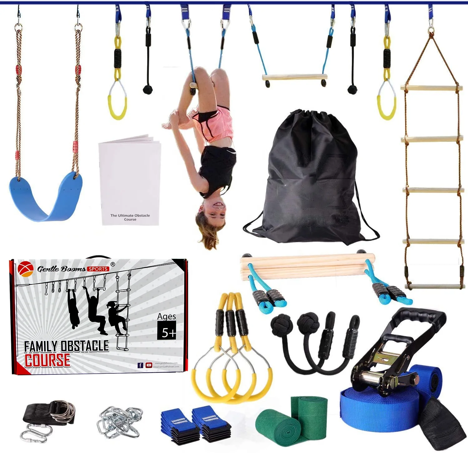 Ninja Obstacle Course for Kids Backyard, Double Weatherproof Slack Line and many Accessories slack line swing set