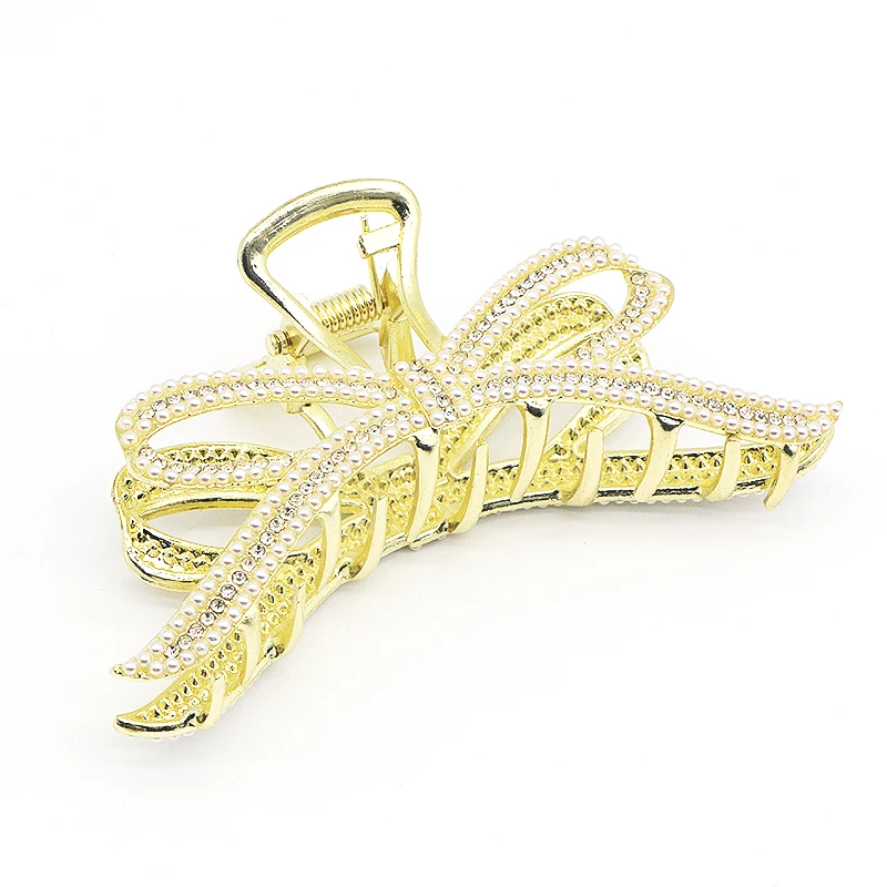 Ponytail Diamond Metal Alloy Rhinestone Pearl Fish Gold Metal Hair Claw Clips With Rhinestone