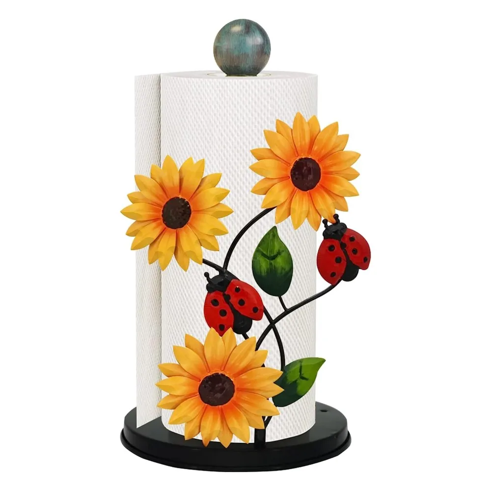 Oniya Cute Metal Sunflower & Ladybug Decorative Countertop Standing Paper Towel Holders For Kitchen Decor Accessories