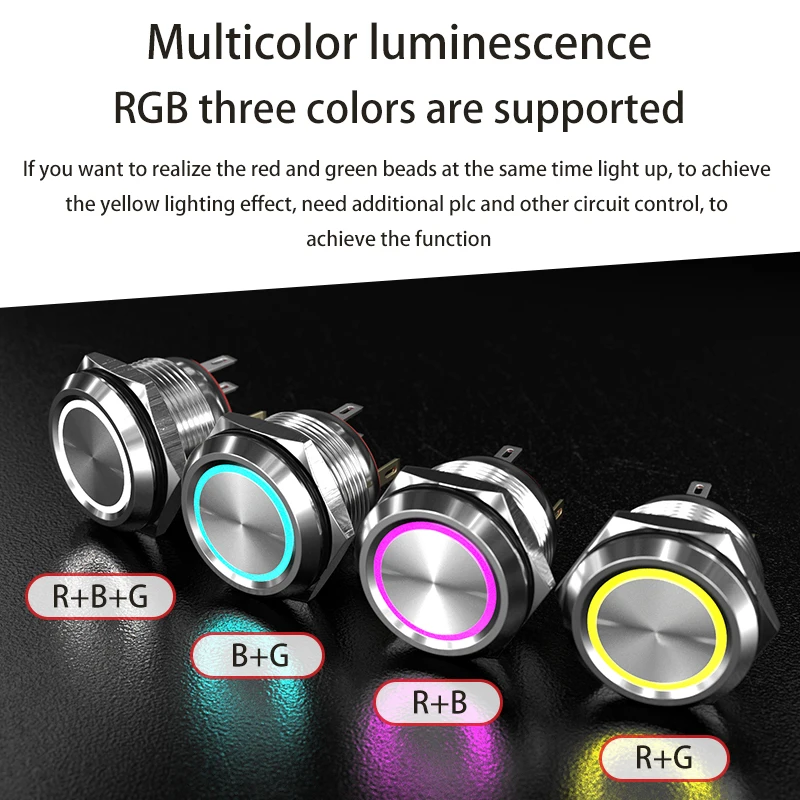 30mm push button rgb metal industrial 12vdc ip67 ring led green illuminated switch