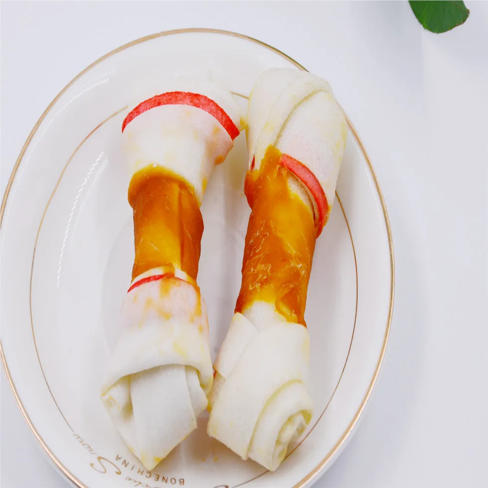 Pet Food Chicken Wrapped Rawhide Knotted Bones for Pet Snacks Dog Food Healthy Dry Dog Snacks