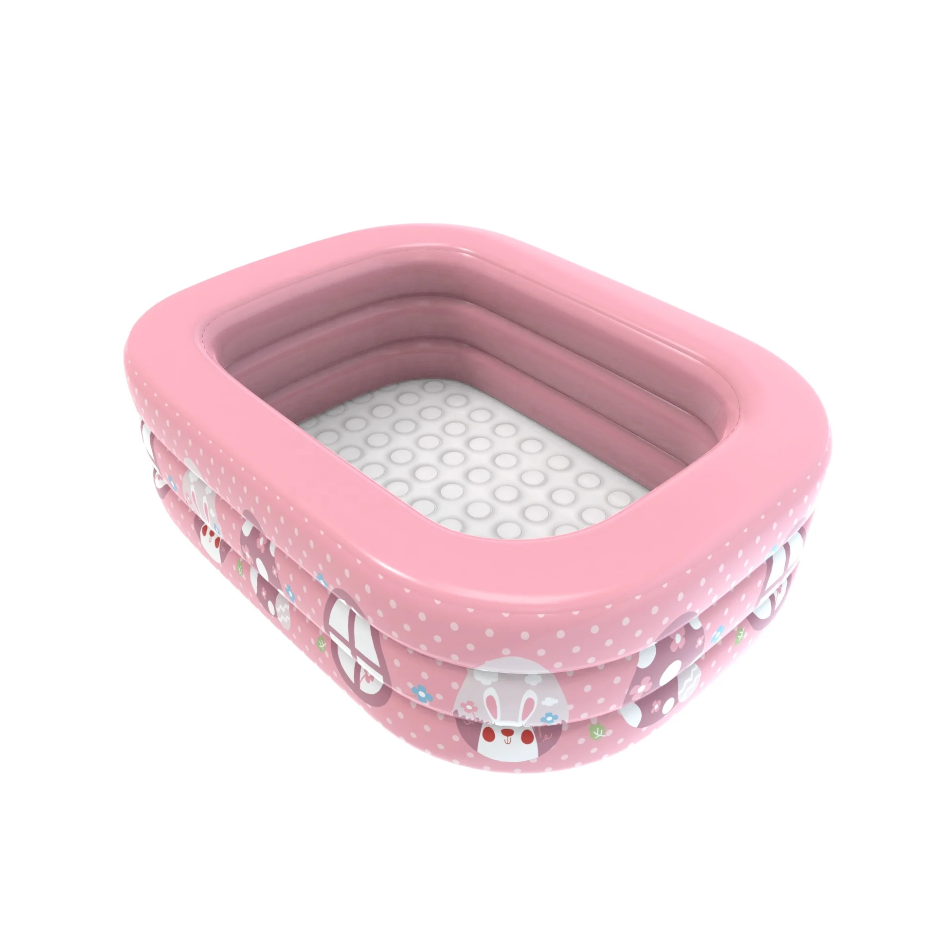 POOLUCKY Pink Rabbit Pattern Kids Rectangle 130x90x55cm Inflatable Swimming Pool