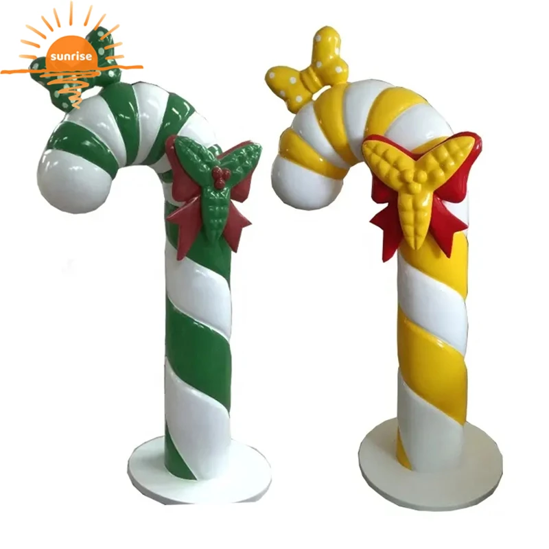 Handmade lifesize resin lollipop sculptures Large Colorful fiberglass candy cane for Christmas Decoration