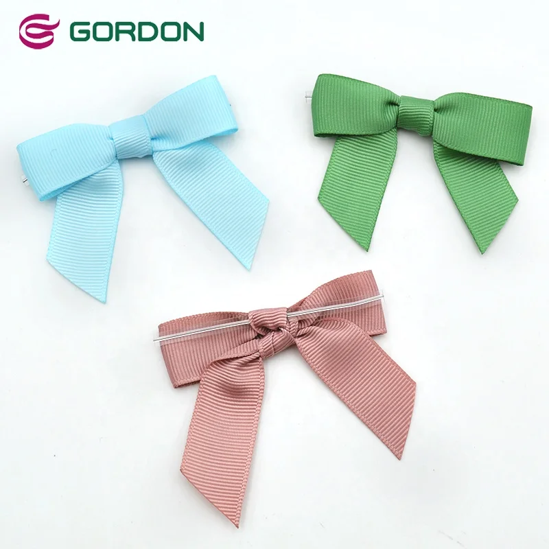 Gordon Ribbon factory wholesale custom grosgrain ribbon bow with wire twist tie for chocolate plastic bag wrapping