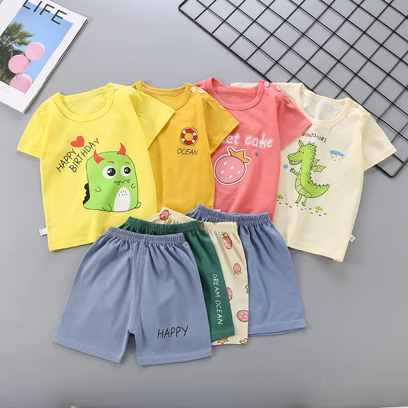 Wholesale Baby Short Sleeves Pure Cotton Sets The New Style Baby Colorful Clothes For Girls And Boys