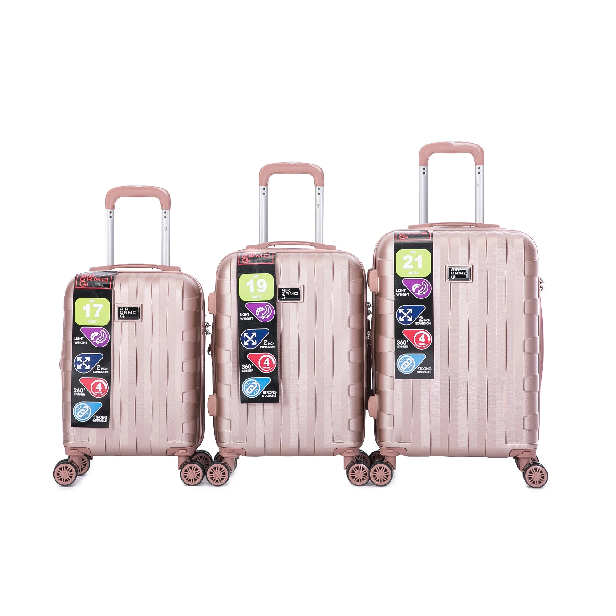South America Small Size Set 17 19 21 Inch 360 Degree Spinner Detachable wheel ABS 3PCS Expandable Trolley Suitcase Luggage