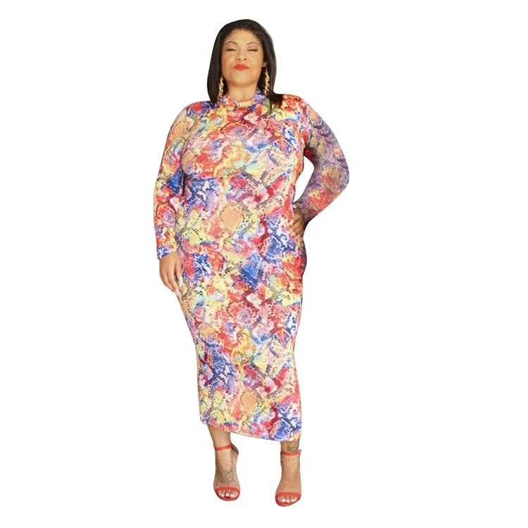 Новое Осеннее длинное платье с длинным рукавом и принтом подходит для женского платья с круглым вырезом и длинными рукавами