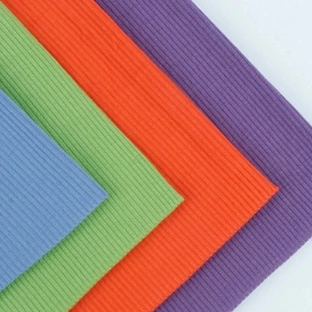 Customer Solid Color Twill Cotton/Polyester Fabric CVC Cotton 60/40 Dyeing Fabric Dress Stretch Jersey Knitted Fabric 2*2 Rib