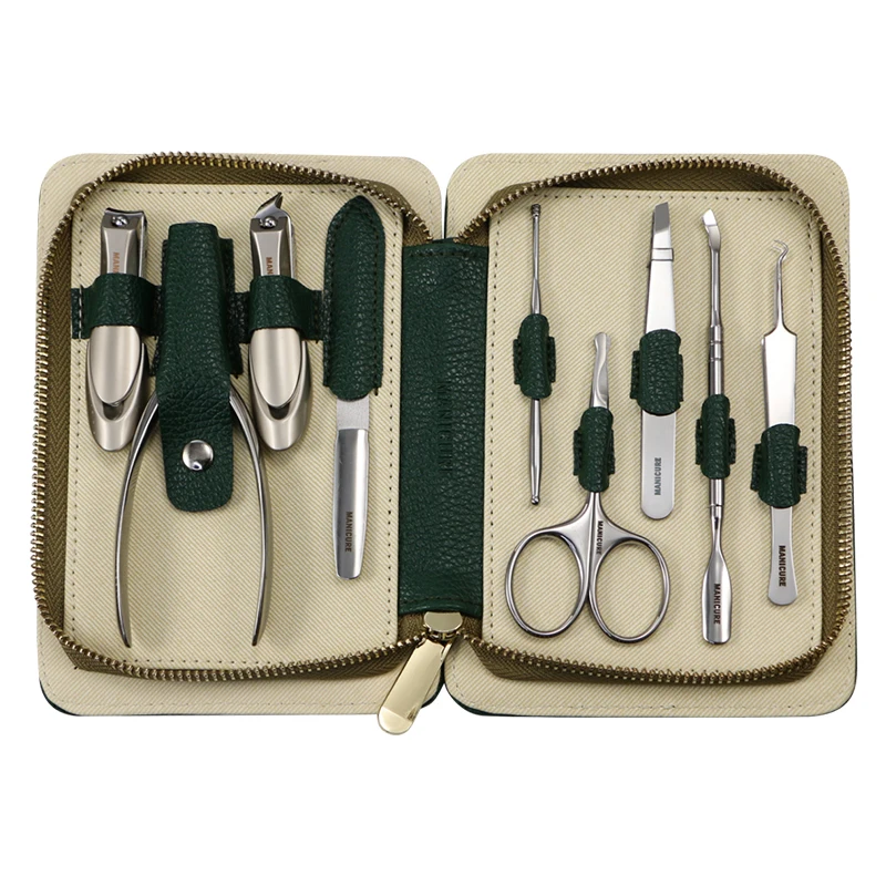 MISS YOU   9 Pcs Personal Manicure Set - Stainless Steel Manicure Grooming KIT Manicure Pedicure Set with PU Leather Case