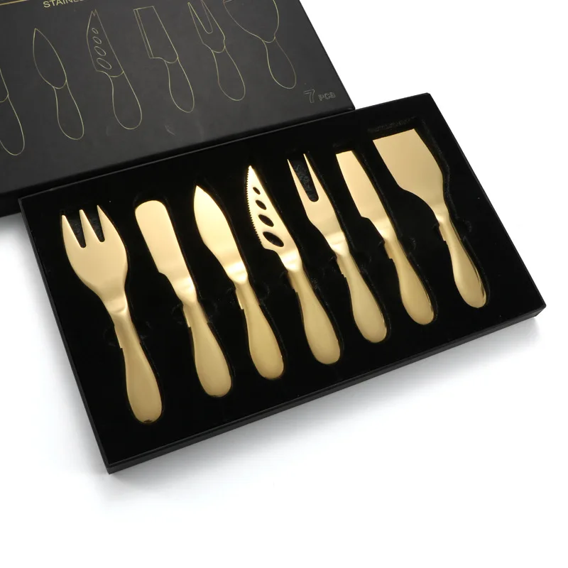 Custom Logo 7 Pcs Stainless Steel Cheese Knife Set Mini Butter Knife Spreader Tool with Gift Box
