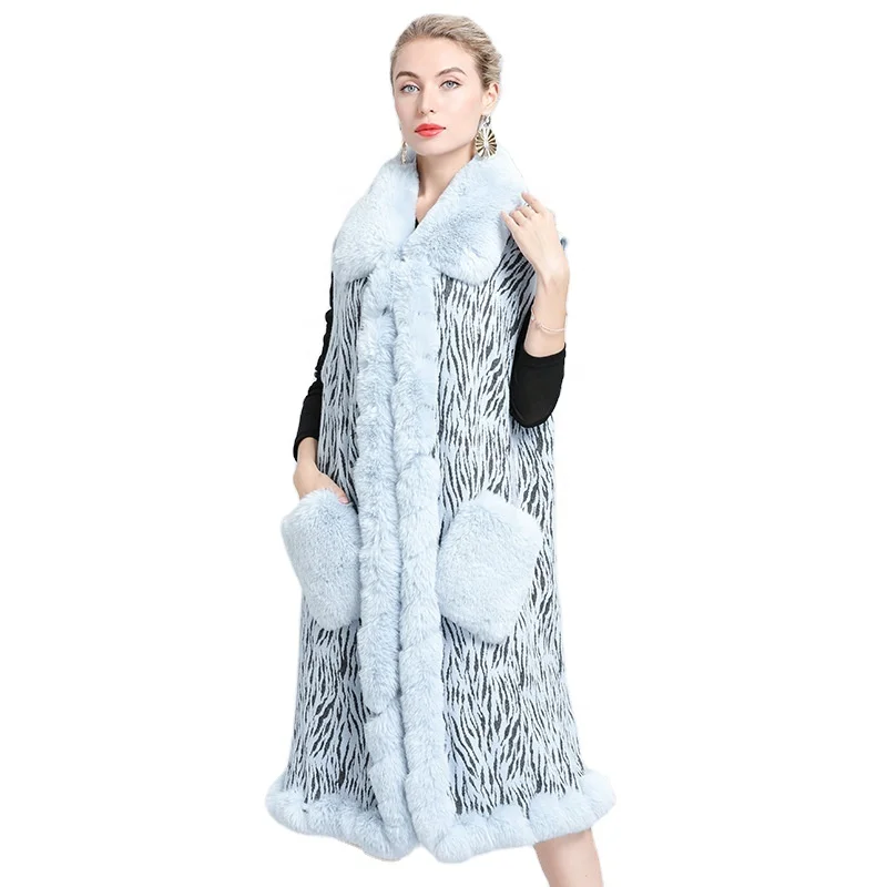 Горячая продажа большой искусственный мягкий пушистый меховой воротник жилет женский жилет с двумя карманами