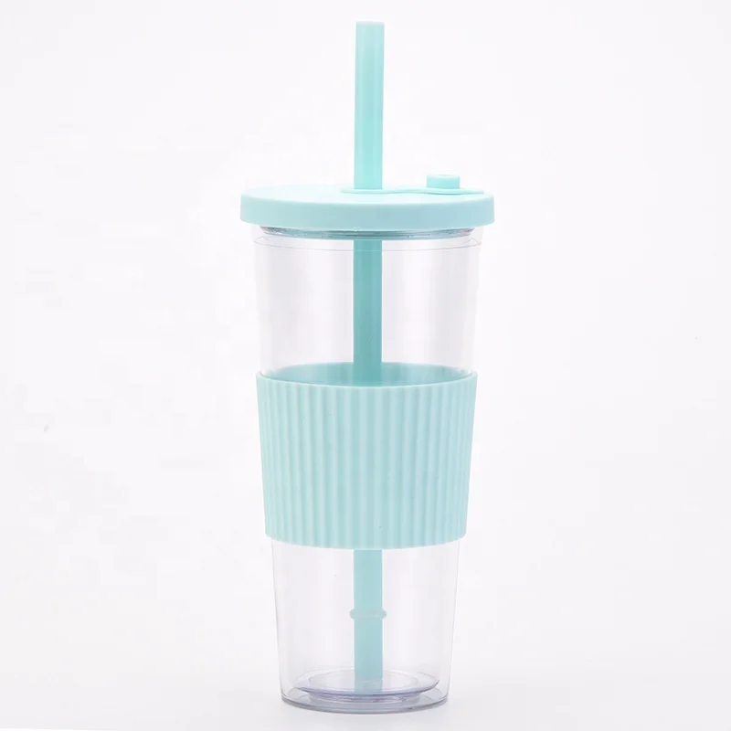wholesale Reusable plastic acrylic tea Cup Double Wall Insulated Wide boba tumbler with lid and Straw For Bubble Tea