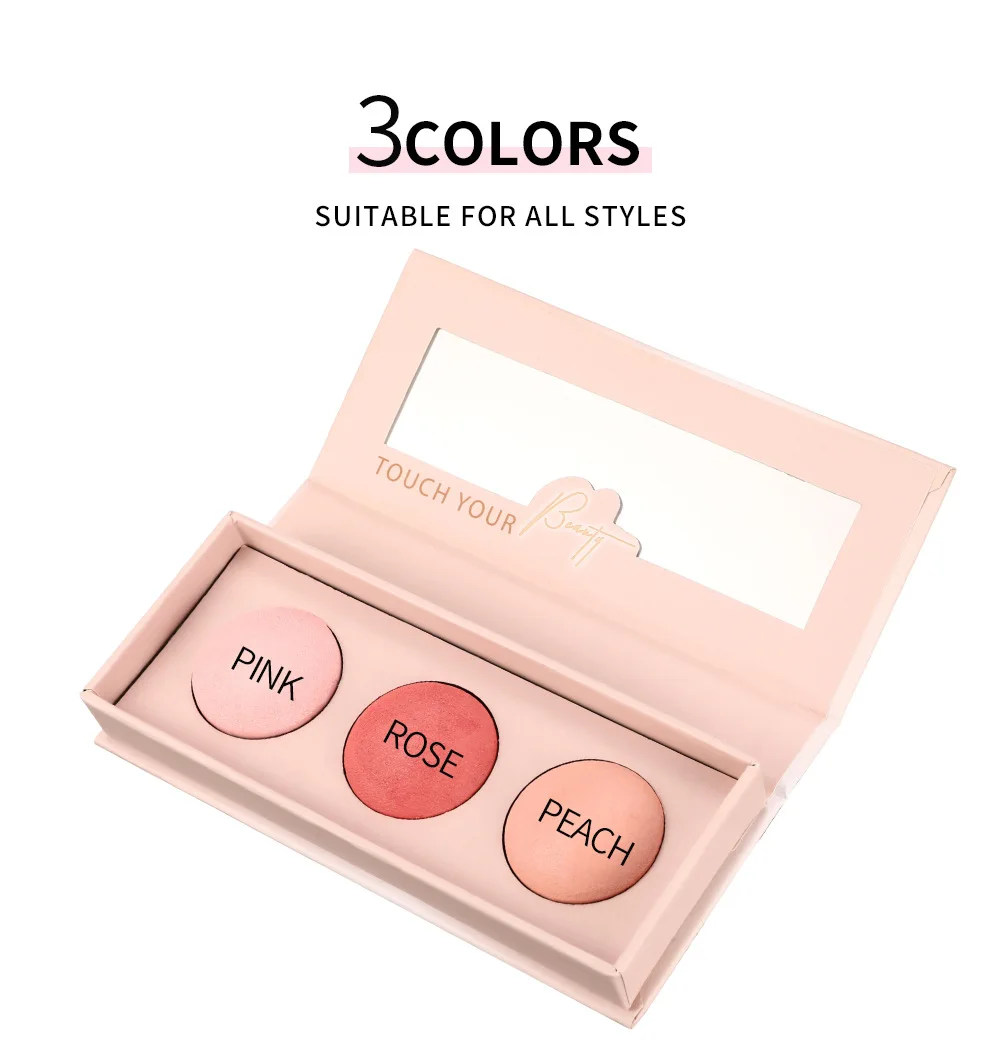 Wholesale vegan makeup cream blush palette baked pink blush press powder contour and blush palette