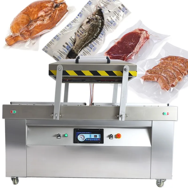 automatic double chamber food vaccum sealer vacuum packing machine fruit meat fish industrial export to Hongkong
