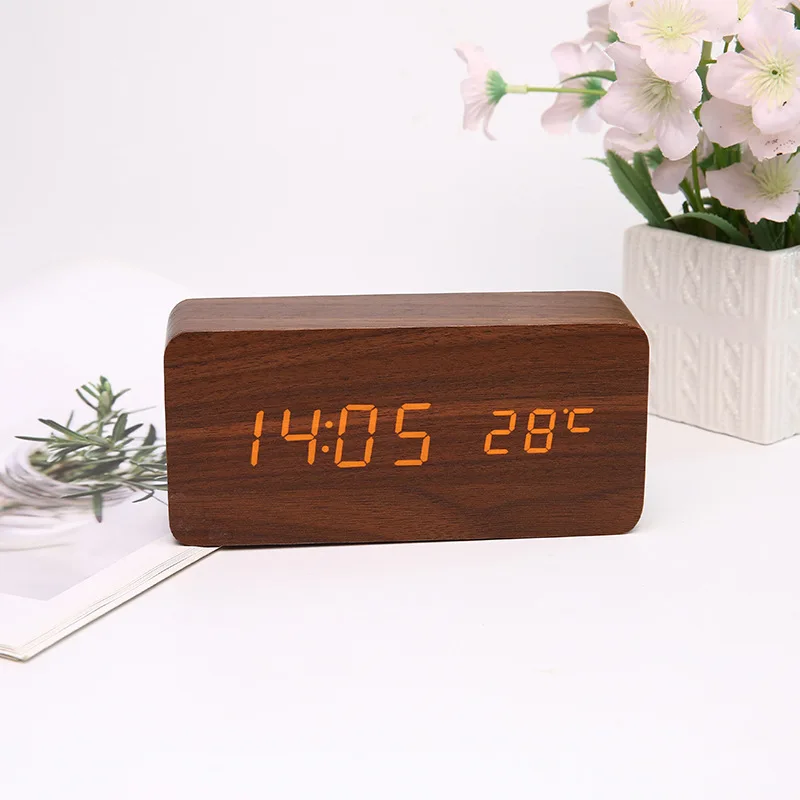 Wood LED  alarm clock USB charging digital display electronic alarm clock Fashion wood Clock decoration
