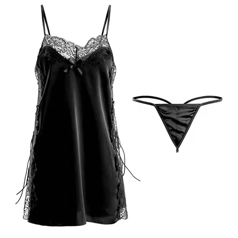 Seductive Strappy Strappy Floral Lace Suspender Nightdress And Thong Sexy Lingerie Ste