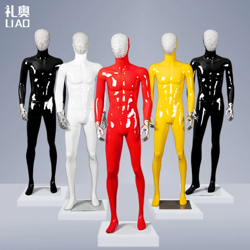 Fiberglass full body man size Red yellow change chrome face chrome Hands abstract attractive male dummy business suit display ma