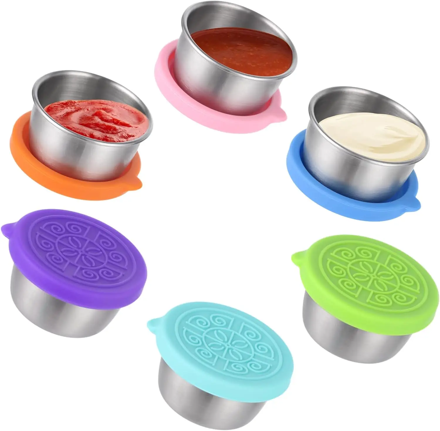 1.6 oz Stainless Steel Condiment Cup Reusable Dipping Sauce Cups Container With Silicone Lid