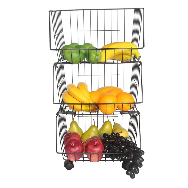 Metal Fruit Vegetable Basket Kitchen Organizer Pantry Basket 3 Tier Wire Storage Baskets