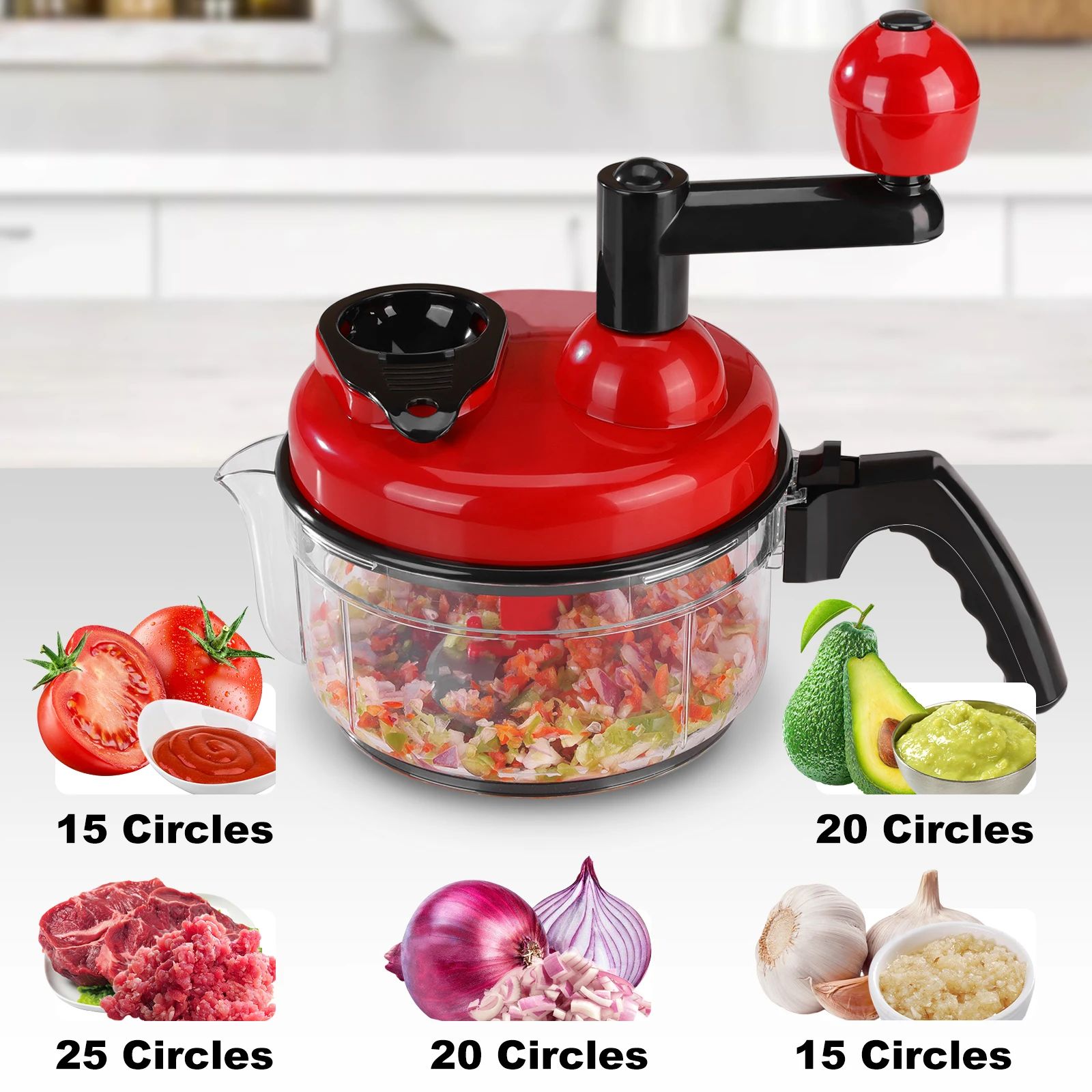 Household Hand Crank Manual Vegetable Chopper Cutter 3 In 1 Multi Chopper Manual Salad Vegetable Chopper
