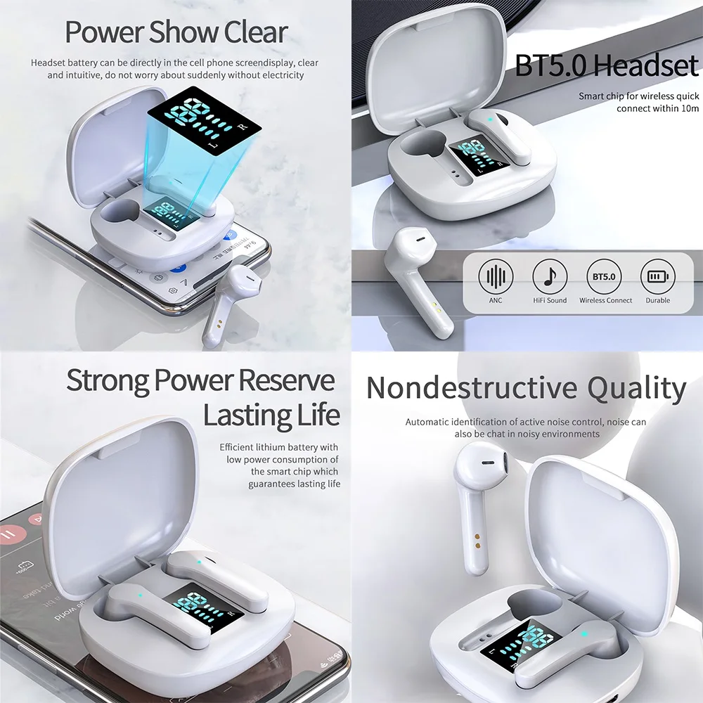 2022 New Custom ABS Waterproof ANC Noise Canceling Smart Sensor Touch Control True TWS Wireless Earbuds Earphones Headphones