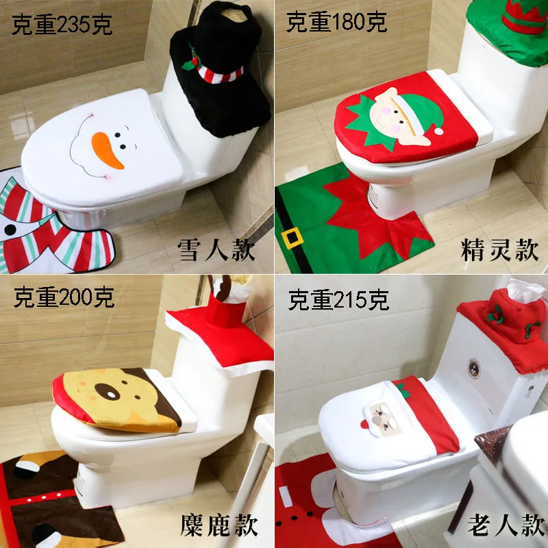 Bathroom Christmas Decoration Three-piece Set Snowman Toilet Cover Pad