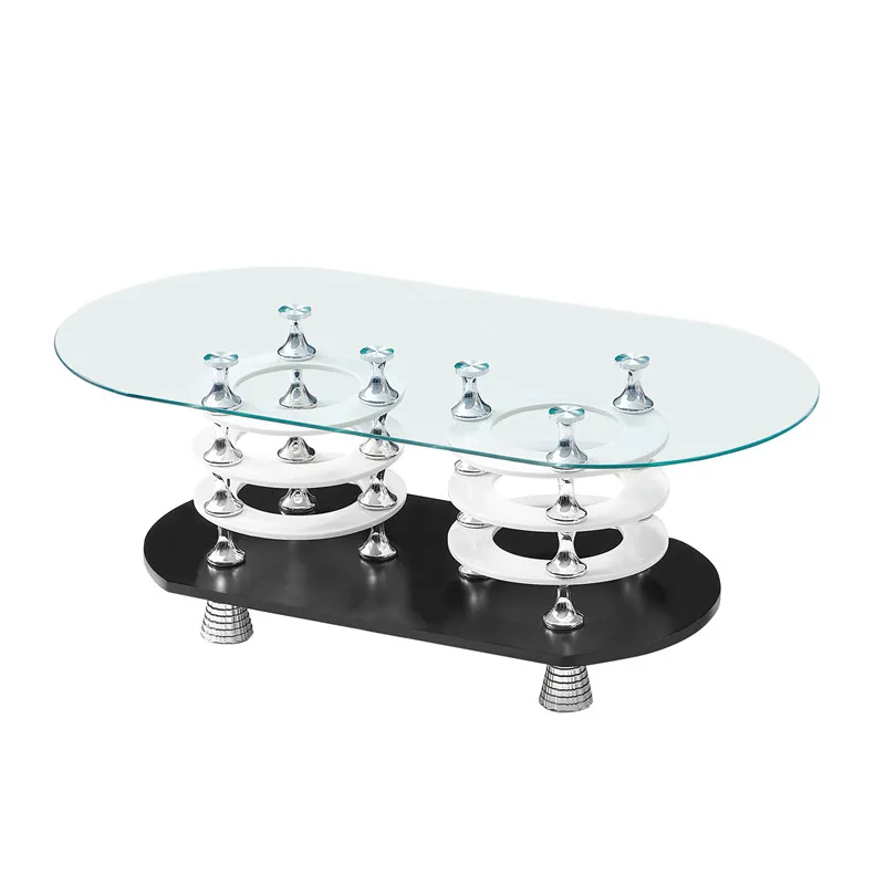 wholesale hot sale oval glass top plastic bottom coffee table center table