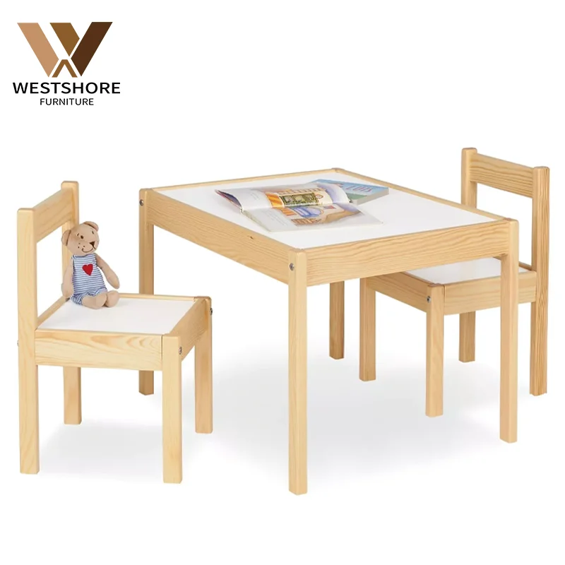 Montessori Children Wooden Furniture Set Kids Activity Play Table and 2 Chairs With  Blackboard Drawing Kids Home Furniture