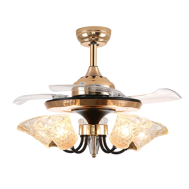 Zhongshan Manufacturer New Style 36 Inches Ceiling Fan with Folding Blades Decorative 5 Lights Chandeliers Pendant Lamp