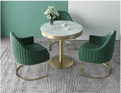 Luxury design restaurant modern fabric dinning green dining velvet chairs With Golden Legs dinning table set