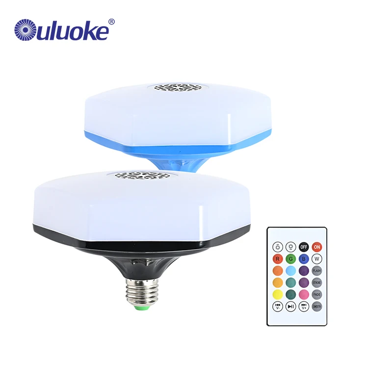 Hexagonal Remote Control Speaker Smart Black Blue Abs 18w Rgb Blue Tooth Led Bulb Music Lights