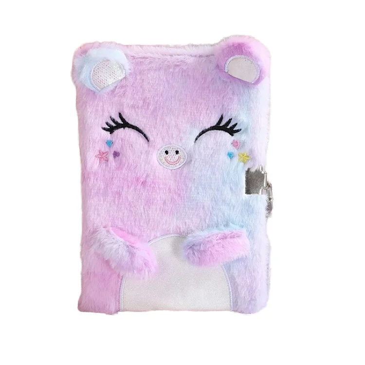Kids Fluffy Daily Planner Journal Book Plush Personal Cute Cat Shape Plush Notebook with lock