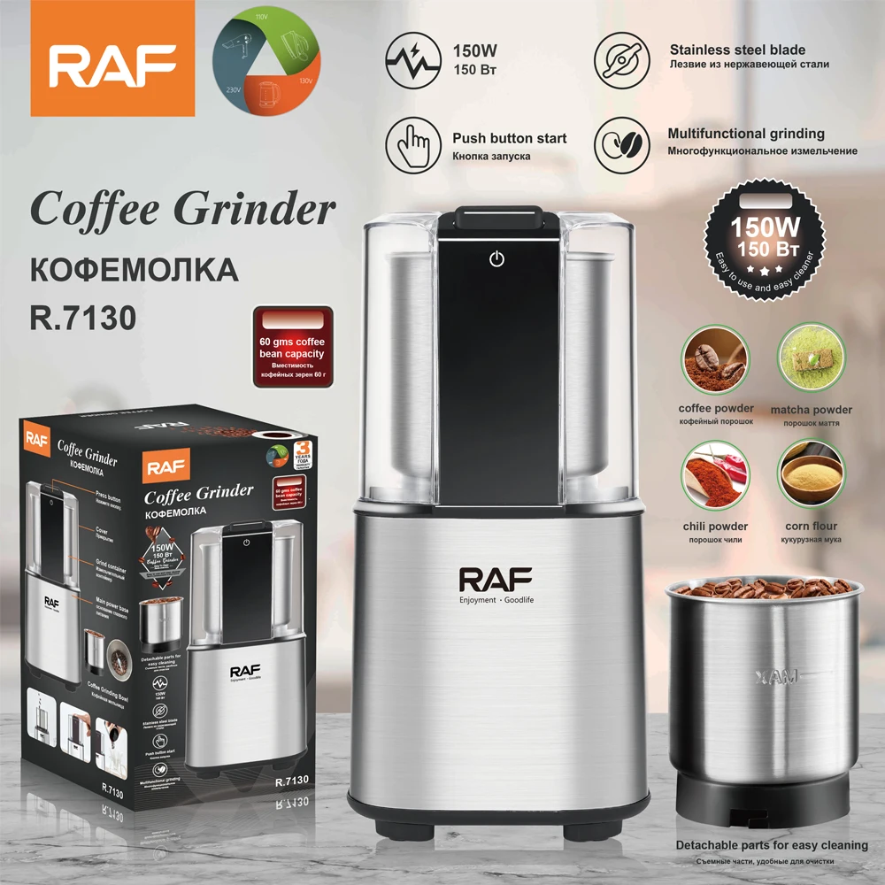 RAF Automatic Spice Nuts Mill Mini 2 blades Pepper Coffee Bean Grinder 60G Stainless Steel Electric Grinder