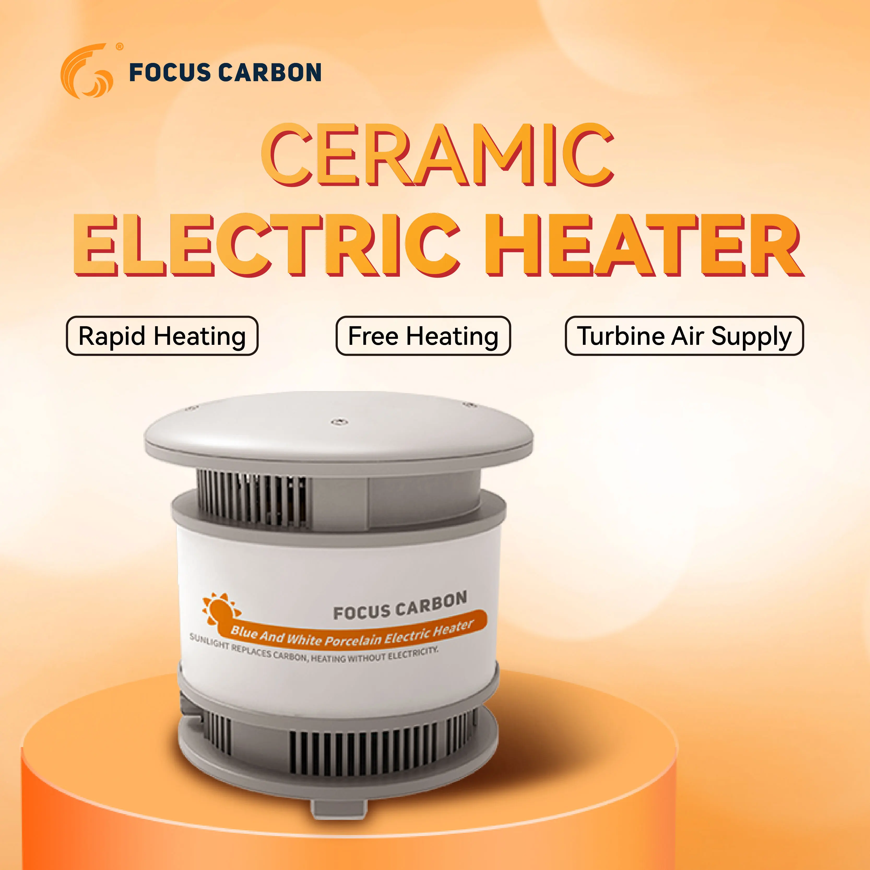 Focus Carbon Reliable&proven Blue And White Porcelain Electric Heater  Low Noise Operation