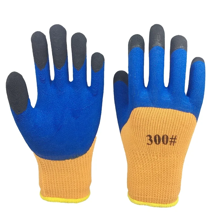 China produce orange cotton knitted glove cut glove foam half blue latex coated Gloves