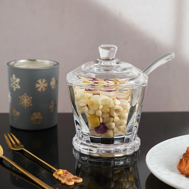 Customized Glassware Clear Glass Candy Bowl Glass Jar for Honey Food Beverage Storage Various Volume for Home Use