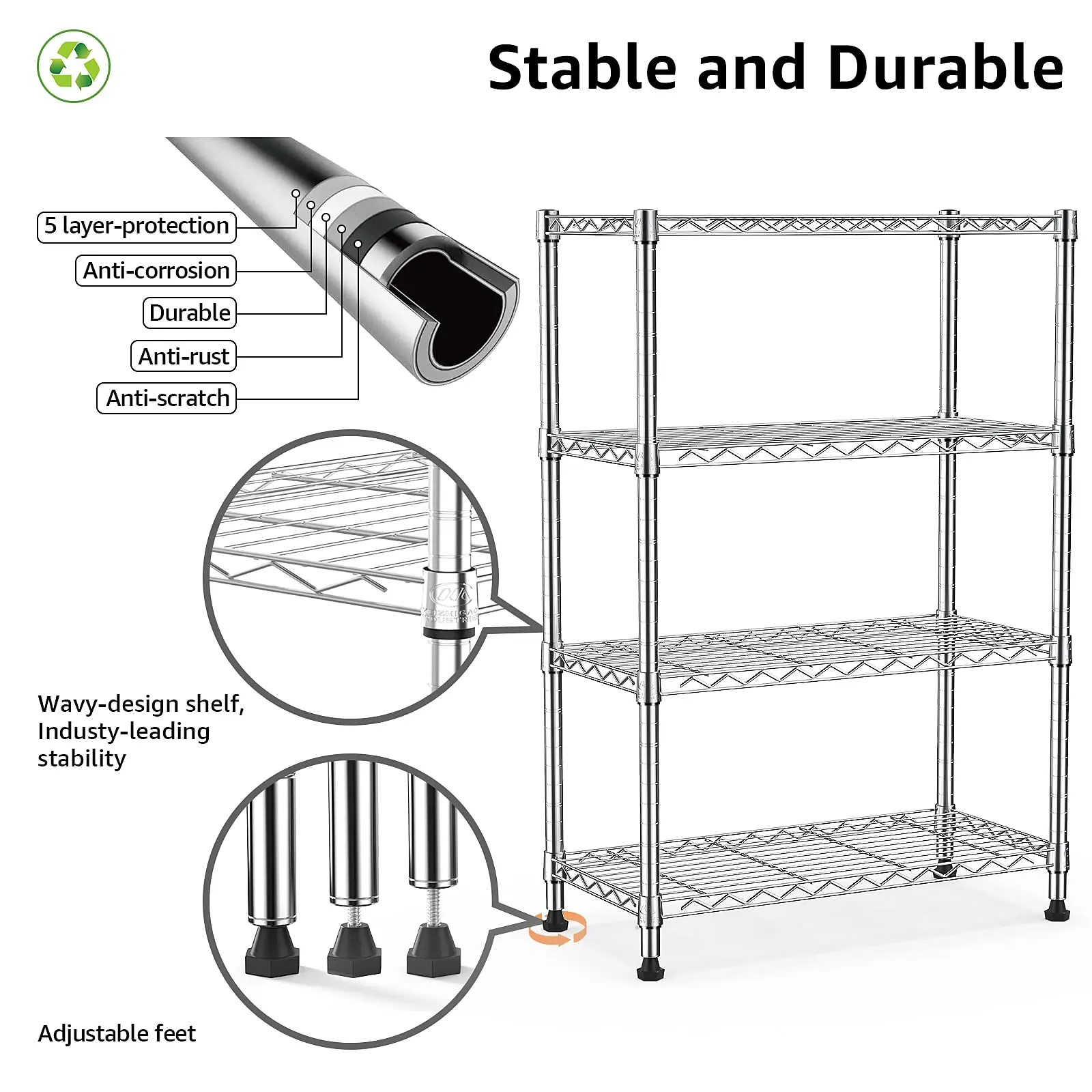 Wholesale 4 Tier Heavy Duty Mobile Wire Shelving Rack Powder chrome Coated wire shelf