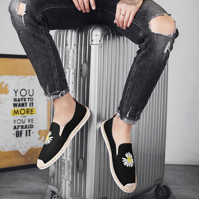 White Embroidered New Model Jute Sole Espadrilles Men Shoes