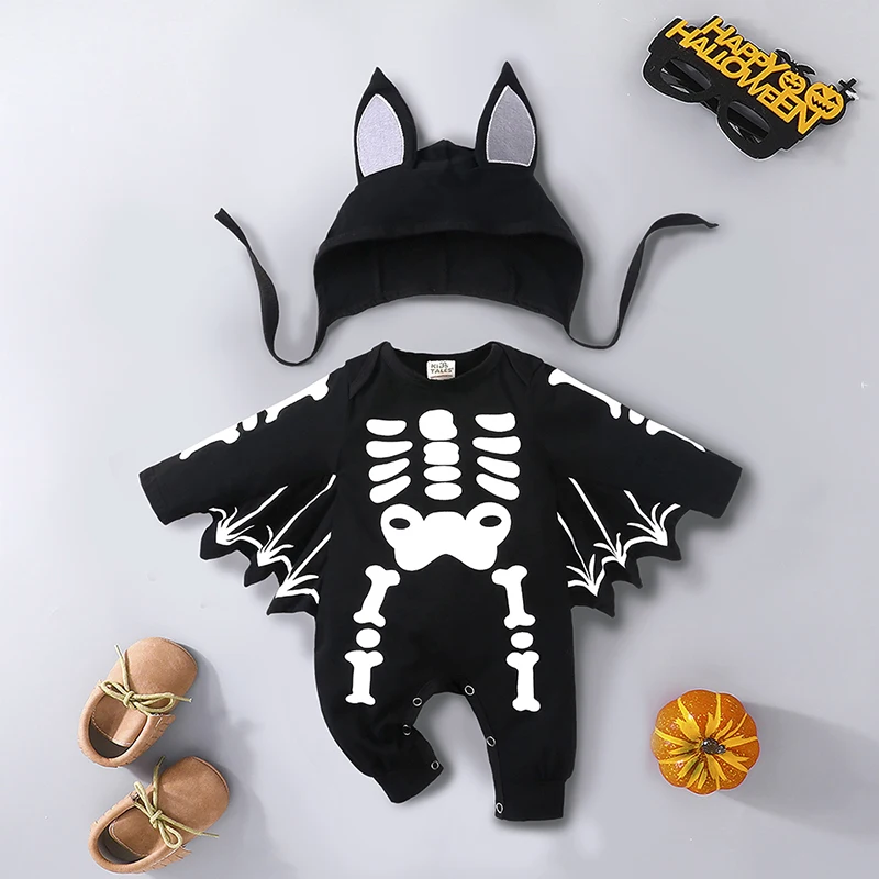 Halloween baby clothes wholesale new born baby knit cotton romper infant clothes jumpsuits bodysuit newborn clothing with hat