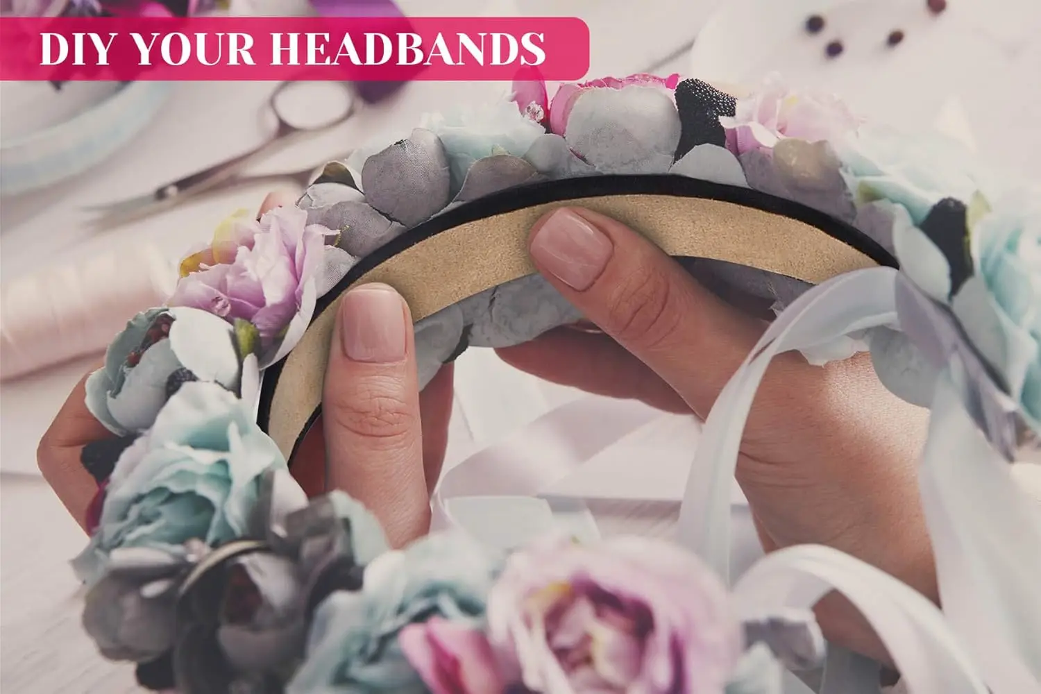 Satin Headbands Bulk 1 Inch Anti-slip Black Ribbon Hair Bands Plain Hard Headbands for Women Girls DIY Craft Hair Accessories