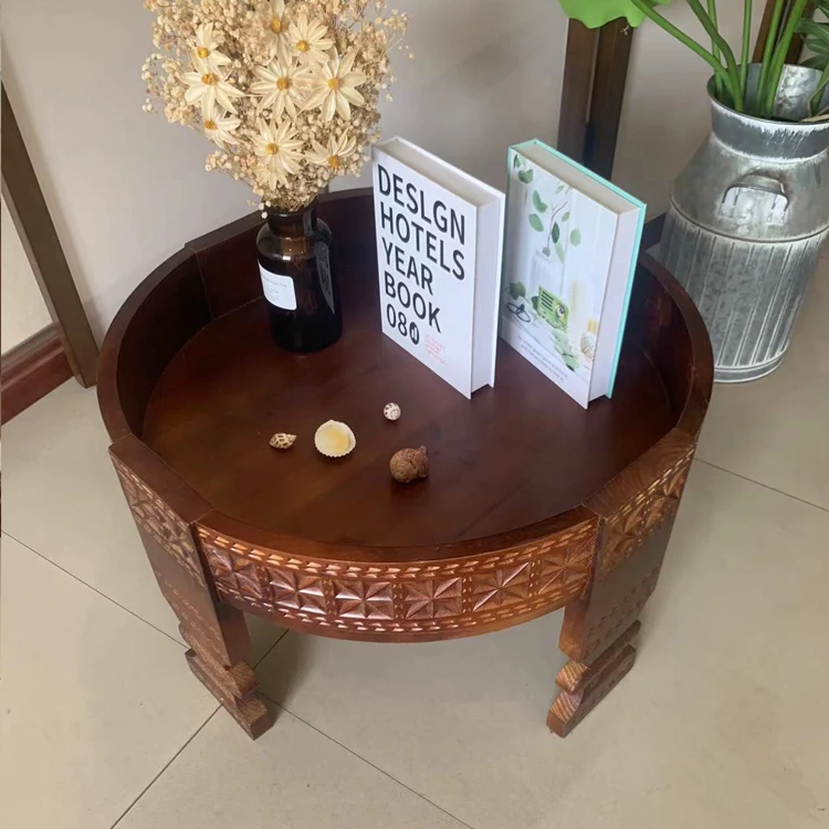 INNOVA customizable modern morocco style coffee table farmhouse rustic white solid wood round tea table
